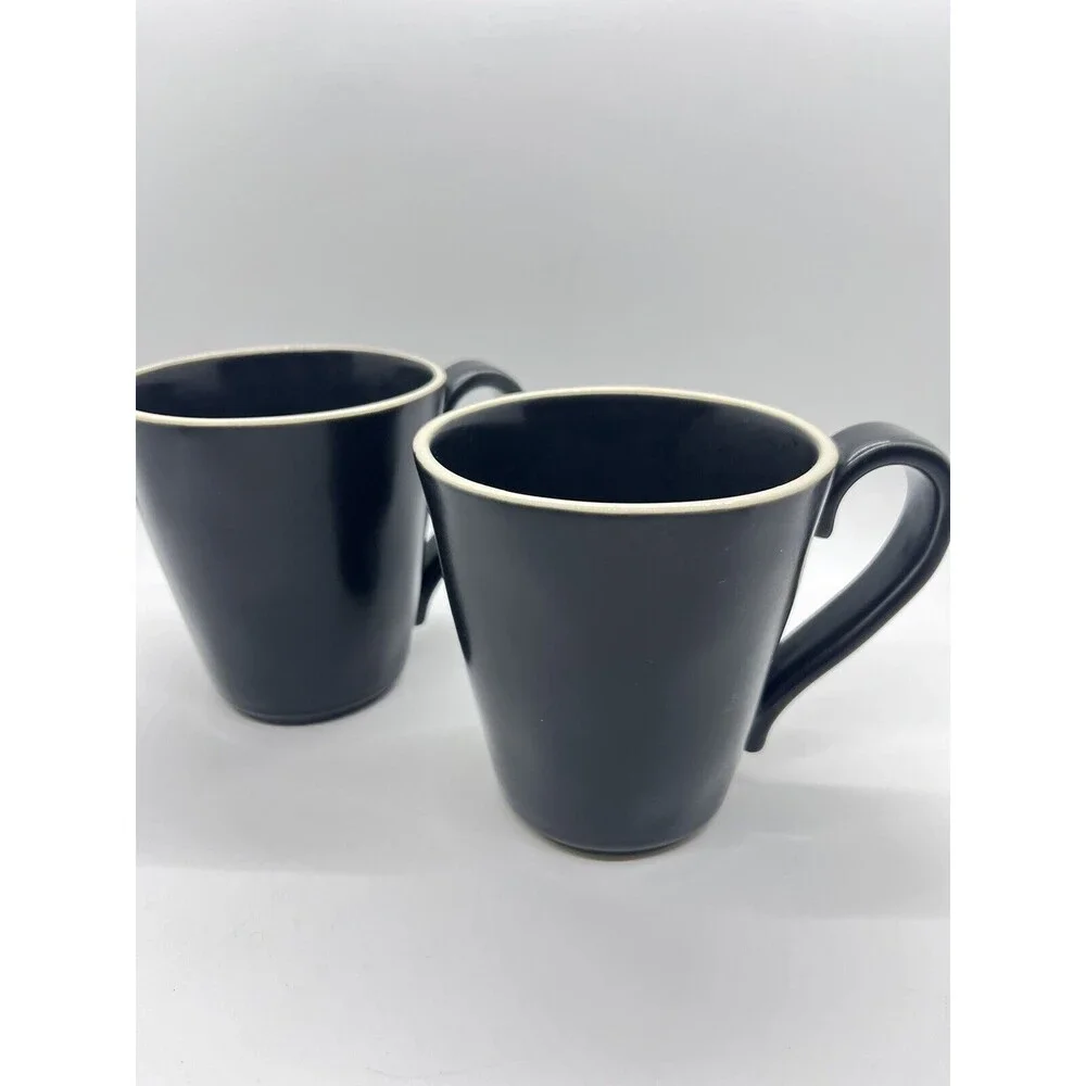 Crate & Barrel Marin Black Matte Coffee Mugs Curved Rim Portugal - Set Of 2